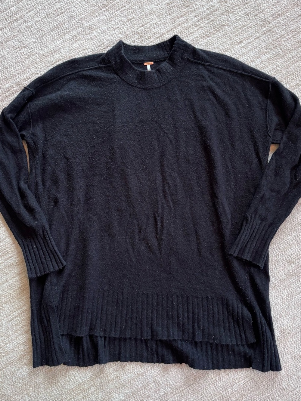 Free People Oversized Black Crewneck Pullover Sweater